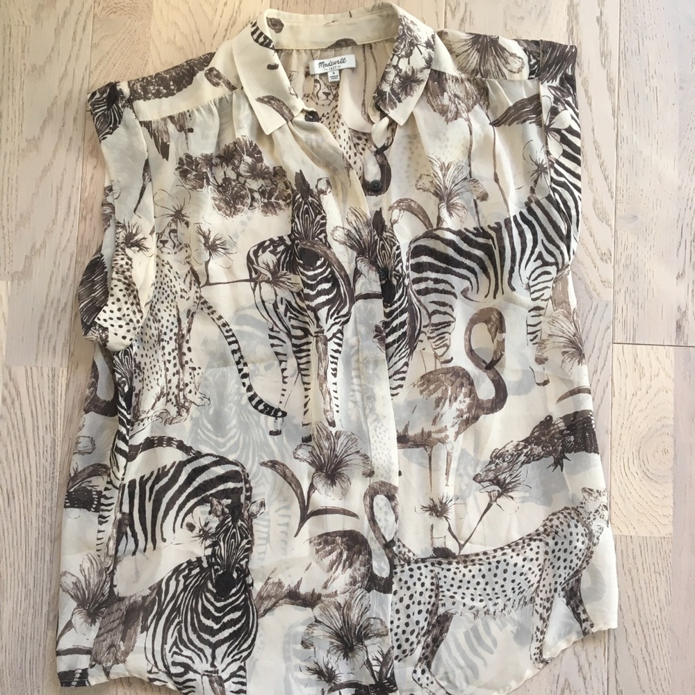 Madewell animal safari print silk button down blouse